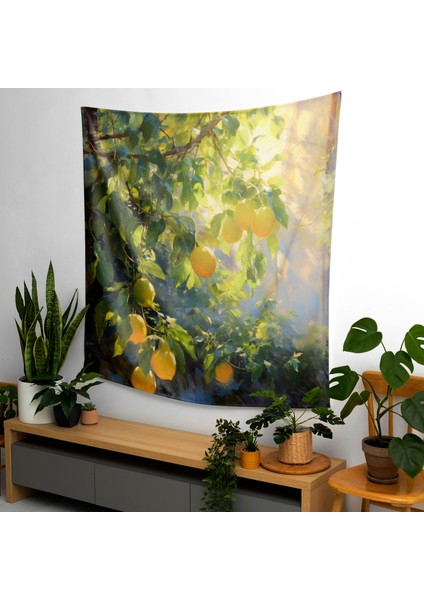 Empresyonist Stil Limon Ağacı Duvar Örtüsü - Güneş Işığı Gölgeli Canlı Ranforce Kumaş - Şık modelleri