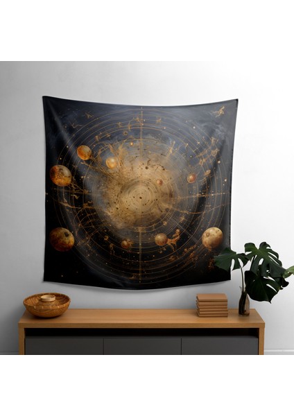 Göksel Altın Takımyıldızları Duvar Örtüsü - Pamuk Sırt, Polyester Ön - Canlı Ranforce