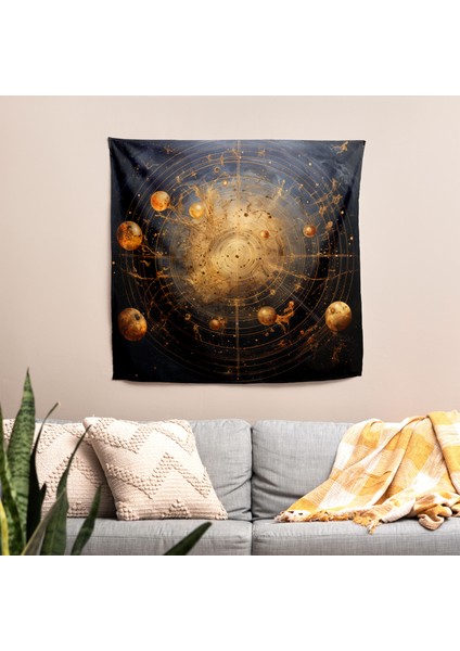 Göksel Altın Takımyıldızları Duvar Örtüsü - Pamuk Sırt, Polyester Ön - Canlı Ranforce modelleri