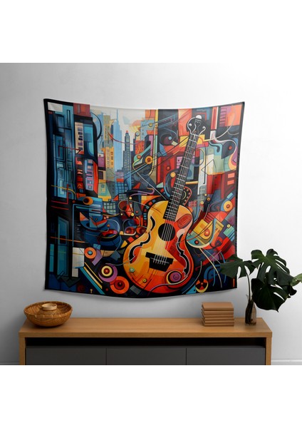 Melodik Şehir Duvar Örtüsü - Pamuk Sırt, Polyester Ön - Canlı Renkler, Süblimasyon Baskı