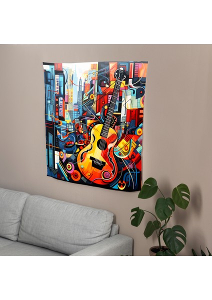 Melodik Şehir Duvar Örtüsü - Pamuk Sırt, Polyester Ön - Canlı Renkler, Süblimasyon Baskı modelleri