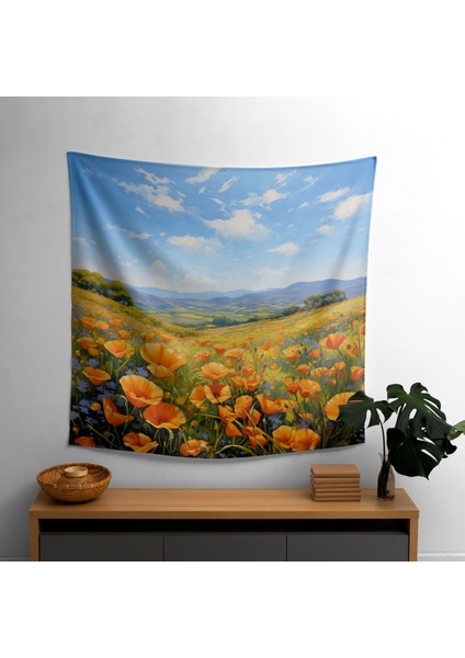 Kaliforniya Gelincik Tarlası Duvar Örtüsü - Canlı Süblimasyon Baskı, Pamuk Sırtlı - Modern