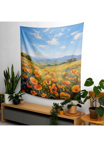 Kaliforniya Gelincik Tarlası Duvar Örtüsü - Canlı Süblimasyon Baskı, Pamuk Sırtlı - Modern fiyatları