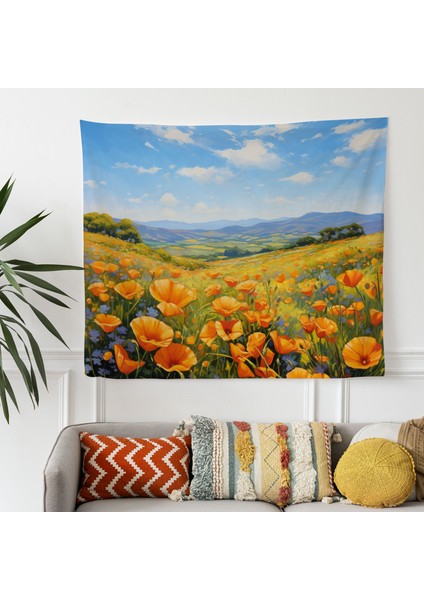 Kaliforniya Gelincik Tarlası Duvar Örtüsü - Canlı Süblimasyon Baskı, Pamuk Sırtlı - Modern modelleri