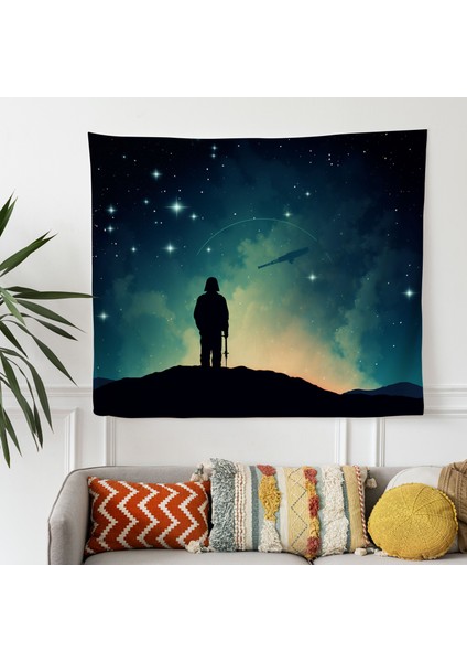 Minimalist Darth Vader Galaxy Duvar Örtüsü - Pamuk Sırt, Polyester Ön - Canlı Renkler
