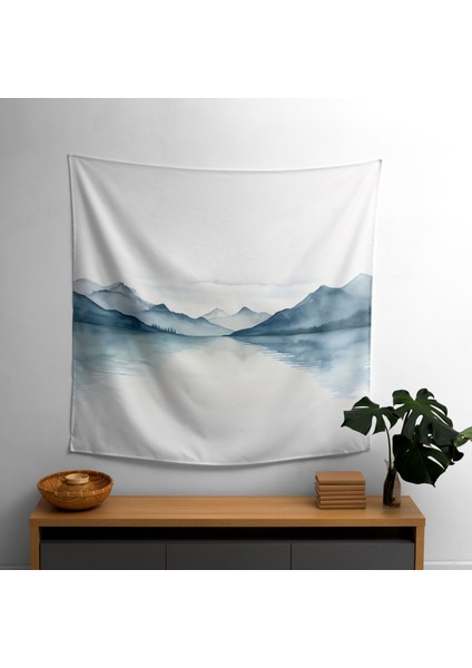 Serenity Lake Minimalist Duvar Örtüsü - Pamuk Sırt, Polyester Ön - Canlı Renkler, Süblimasyon