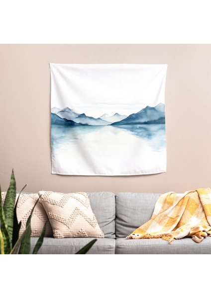Serenity Lake Minimalist Duvar Örtüsü - Pamuk Sırt, Polyester Ön - Canlı Renkler, Süblimasyon