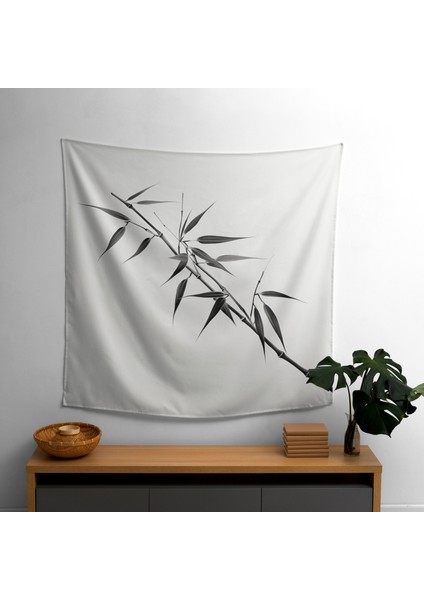 Minimalist Bambu Dalı Duvar Örtüsü – Pamuk Sırt, Polyester Ön, Ranforce Kumaş – Canlı