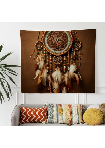 Kızılderili Dreamcatcher Duvar Örtüsü | Canlı Süblimasyon Baskı | Pamuk Sırt | Ranforce modelleri