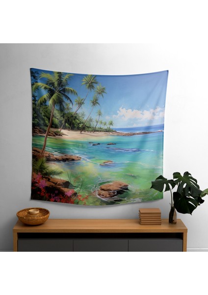 Canlı Akrilik Duvar Örtüsü - Pamuk Sırt, Polyester Ön, Ranforce Kumaş - Serene Beach
