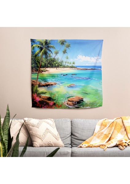 Canlı Akrilik Duvar Örtüsü - Pamuk Sırt, Polyester Ön, Ranforce Kumaş - Serene Beach
