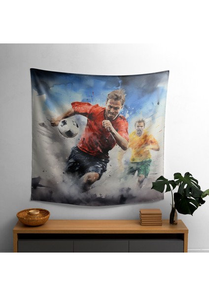 Gerçekçi Suluboya Futbol Sanatı Duvar Örtüsü - Pamuk Sırt ve Polyester Ön - Canlı Renkler