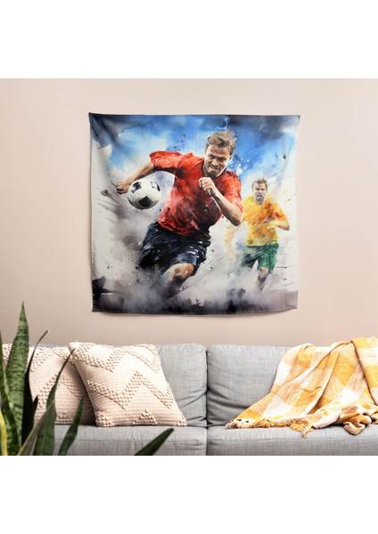 Gerçekçi Suluboya Futbol Sanatı Duvar Örtüsü - Pamuk Sırt ve Polyester Ön - Canlı Renkler fiyatları