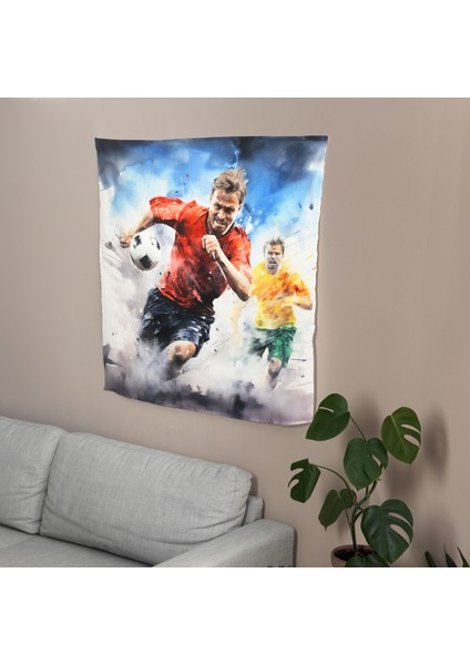 Gerçekçi Suluboya Futbol Sanatı Duvar Örtüsü - Pamuk Sırt ve Polyester Ön - Canlı Renkler modelleri