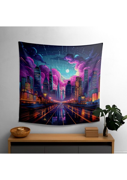 Şehir Manzarası Duvar Örtüsü - Pamuk Sırt, Polyester Ön - Canlı Renkler, Hafif Kumaş
