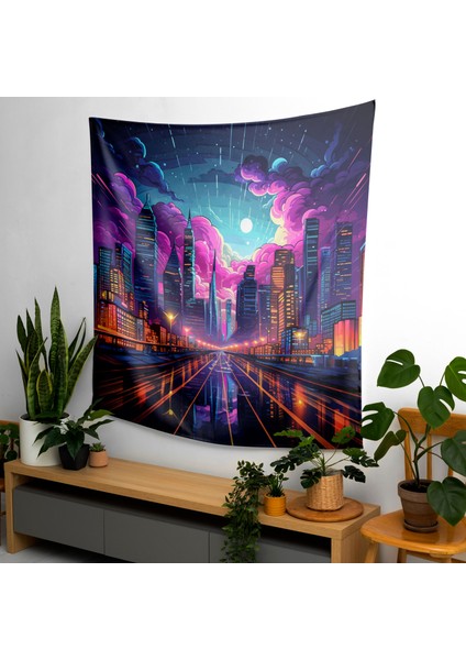 Şehir Manzarası Duvar Örtüsü - Pamuk Sırt, Polyester Ön - Canlı Renkler, Hafif Kumaş fiyatları