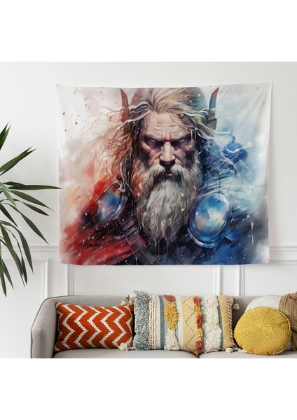Thor'un Fırtınası - Iskandinav Mitolojisi Duvar Örtüsü | Canlı Süblimasyon Baskı, Pamuk