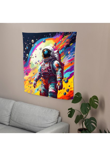 Pop Art Gezegenler ve Astronotlar Duvar Örtüsü - Canlı Süblimasyon Baskı, Pamuk, Ranforce modelleri
