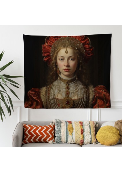 Rönesans Asil Kadın Portresi Duvar Örtüsü - Pamuk Sırt, Polyester Ön - Canlı Renkler