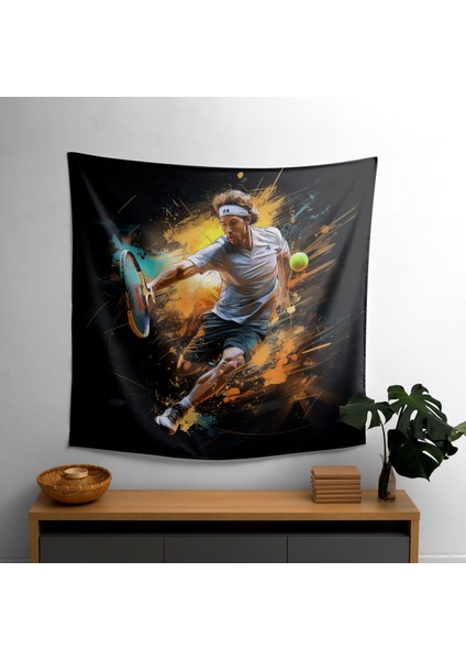 Dinamik Tenis Servis Duvar Örtüsü - Canlı Renkler, Yatak Odası, Oturma Odası Veya Yurt Dekoru