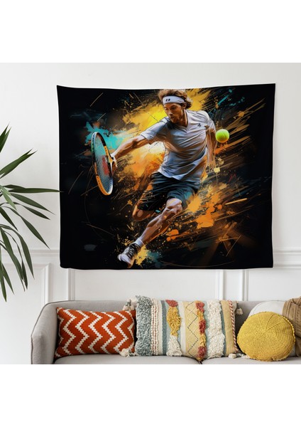 Dinamik Tenis Servis Duvar Örtüsü - Canlı Renkler, Yatak Odası, Oturma Odası Veya Yurt Dekoru