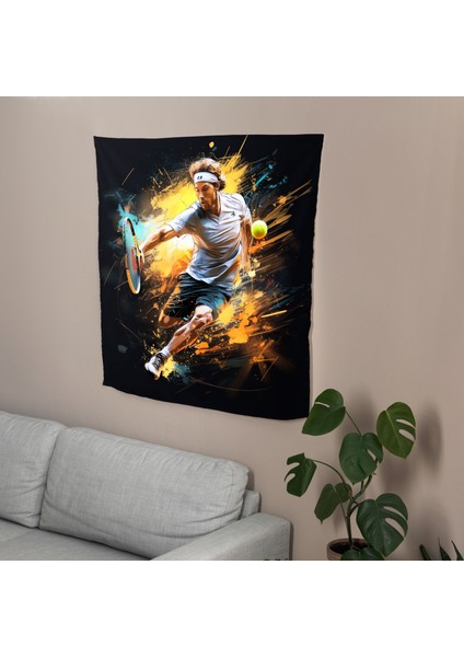 Dinamik Tenis Servis Duvar Örtüsü - Canlı Renkler, Yatak Odası, Oturma Odası Veya Yurt Dekoru
