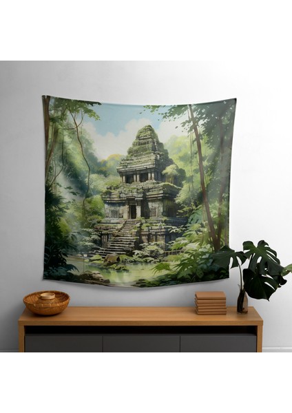 Tropikal Orman Tapınağı Duvar Örtüsü - %100 Pamuk Sırt ve Polyester Ön - Ranforce Kumaş -