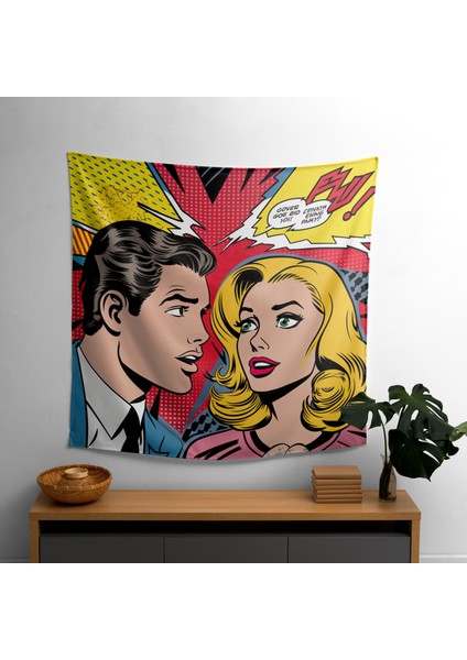 Çizgi Roman Pop Art Duvar Örtüsü - Pamuk Sırtlı, Ranforce Kumaş, Süblimasyon Baskı