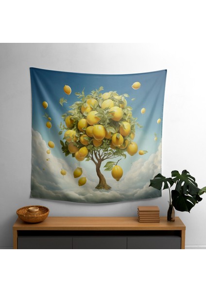 Gerçeküstü Bulut Manzarası Limon Ağacı Duvar Örtüsü - Pamuk Sırt, Polyester Ön, Ranforce