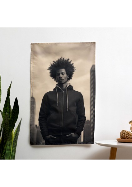 Afro Duvar Örtüli Tek Renkli Adam - Pamuk Sırt, Polyester Ön, Canlı Renkler - Yatak Odası,