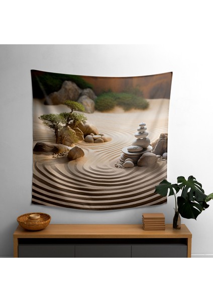 Zen Serene Bahçe Duvar Örtüsü - Pamuk Sırt, Polyester Ön - Ranforce Kumaş - Canlı Süblimasyon