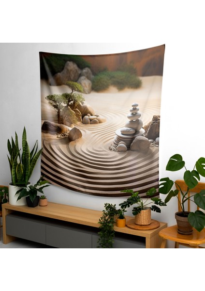 Zen Serene Bahçe Duvar Örtüsü - Pamuk Sırt, Polyester Ön - Ranforce Kumaş - Canlı Süblimasyon