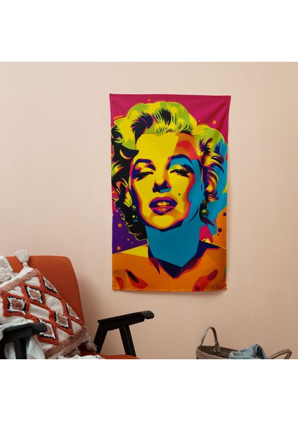 Pop Art Marilyn Monroe Duvar Örtüsü - Pamuk Sırt, Polyester Ön - Canlı Renkler, Süblimasyon