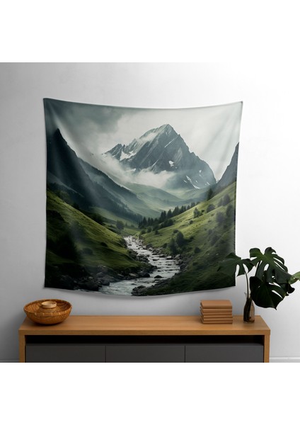 Zen Dağı Manzara Duvar Örtüsü - Pamuk ve Polyester Kumaş | Canlı Renkler, Hafif ve Şık