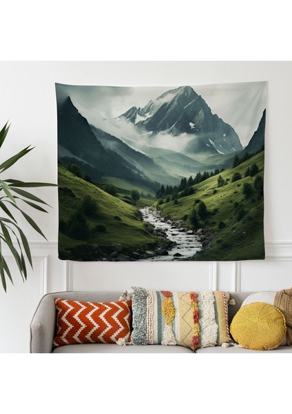Zen Dağı Manzara Duvar Örtüsü - Pamuk ve Polyester Kumaş | Canlı Renkler, Hafif ve Şık modelleri