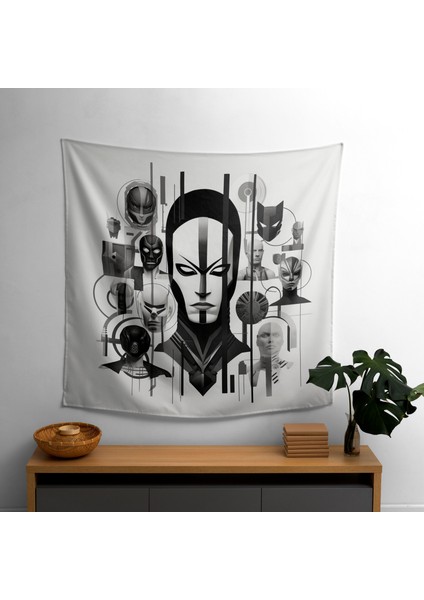 Minimalist Marvel Karakterleri Duvar Örtüsü - Ranforce Kumaş, Canlı Süblimasyon Baskı,
