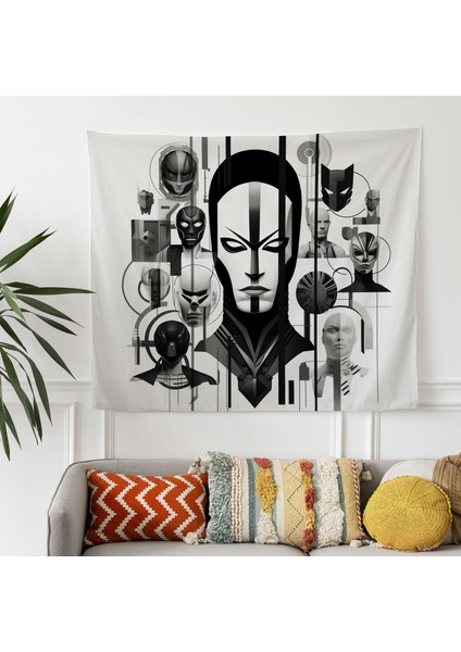 Minimalist Marvel Karakterleri Duvar Örtüsü - Ranforce Kumaş, Canlı Süblimasyon Baskı,