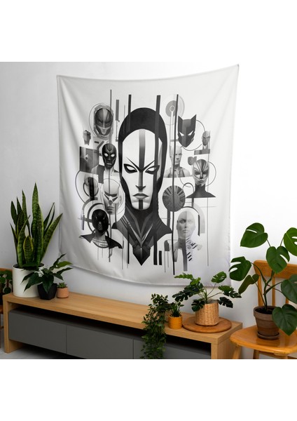 Minimalist Marvel Karakterleri Duvar Örtüsü - Ranforce Kumaş, Canlı Süblimasyon Baskı,