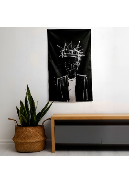 Basquiat'tan Esinlenen Minimalist Duvar Örtüsü - Polyester Ön Taraflı Pamuk Sırt - Canlı