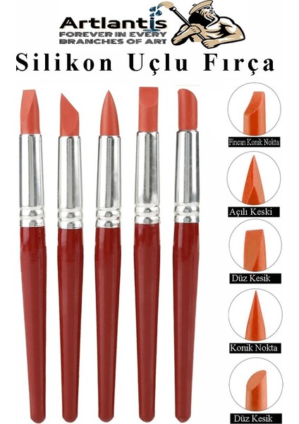 Bordo Silikon Uçlu Fırça Modelaj 5 Li 1 Paket Kauçuk Polimer Kil Çömlek Seramik Şekillendirici Kalem Rötuş Kalem Set