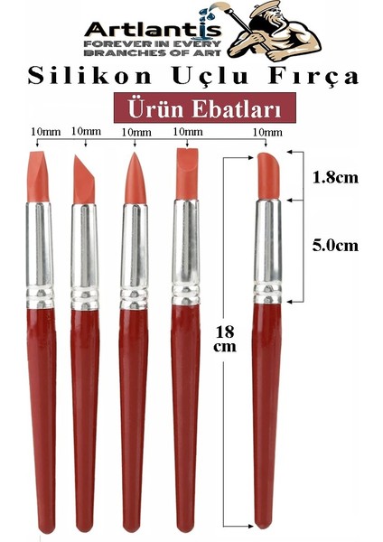 Bordo Silikon Uçlu Fırça Modelaj 5 Li 1 Paket Kauçuk Polimer Kil Çömlek Seramik Şekillendirici Kalem Rötuş Kalem Set