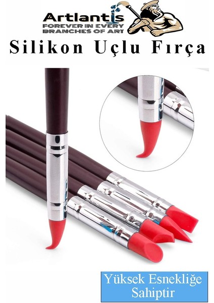 Bordo Silikon Uçlu Fırça Modelaj 5 Li 1 Paket Kauçuk Polimer Kil Çömlek Seramik Şekillendirici Kalem Rötuş Kalem Set
