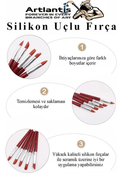 Bordo Silikon Uçlu Fırça Modelaj 5 Li 1 Paket Kauçuk Polimer Kil Çömlek Seramik Şekillendirici Kalem Rötuş Kalem Set