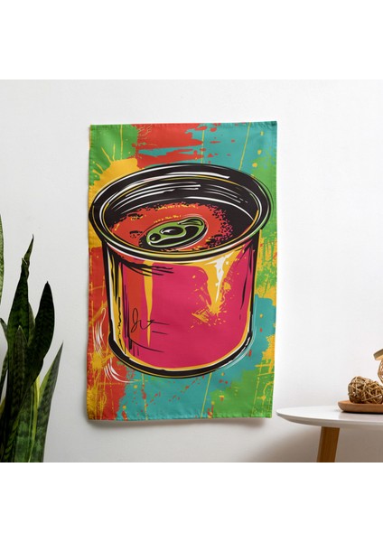 Renkli Pop Art Çorba Kutusu Duvar Örtüsü - Pamuk Sırt, Polyester Ön - Ranforce Kumaş,
