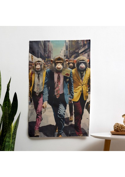 City Street Monkeys Duvar Örtüsü - Pamuk Sırt, Polyester Ön - Canlı Renkler - Modern