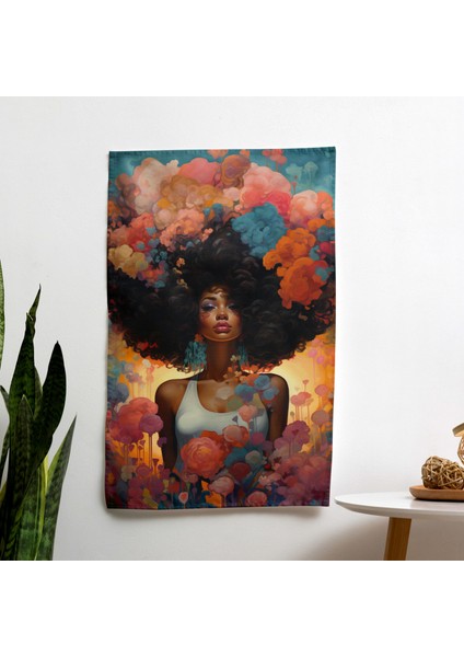 Şık Afro Güzellikler Duvar Örtüsü - Pamuk Sırt, Polyester Ön - Canlı Renkler - Süblimasyon