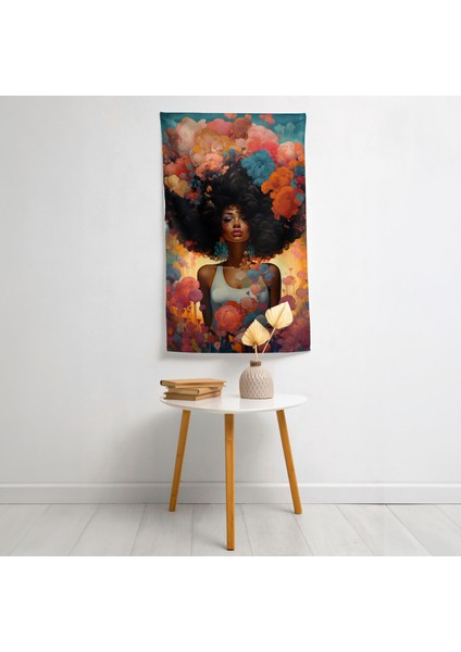 Şık Afro Güzellikler Duvar Örtüsü - Pamuk Sırt, Polyester Ön - Canlı Renkler - Süblimasyon