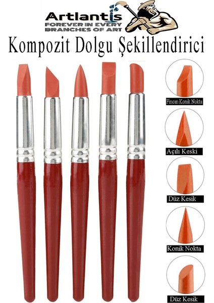 Bordo Kompozit Dolgu Şekillendirici Silikon Uçlu Fırça 5 Li 1 Paket Diş Reçine Fırça Kalemi Diş Şekillendirme Kaucuk Diş
