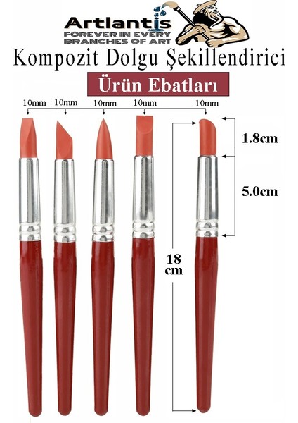 Bordo Kompozit Dolgu Şekillendirici Silikon Uçlu Fırça 5 Li 1 Paket Diş Reçine Fırça Kalemi Diş Şekillendirme Kaucuk Diş
