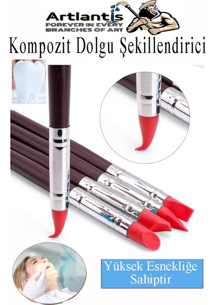 Bordo Kompozit Dolgu Şekillendirici Silikon Uçlu Fırça 5 Li 1 Paket Diş Reçine Fırça Kalemi Diş Şekillendirme Kaucuk Diş